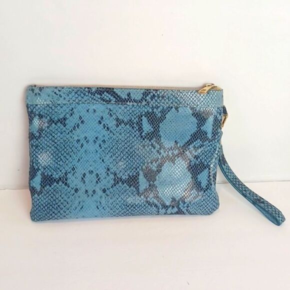 Laura Dimaggio  blue python pattern leather clutch/ wristlet - Picture 2 of 9